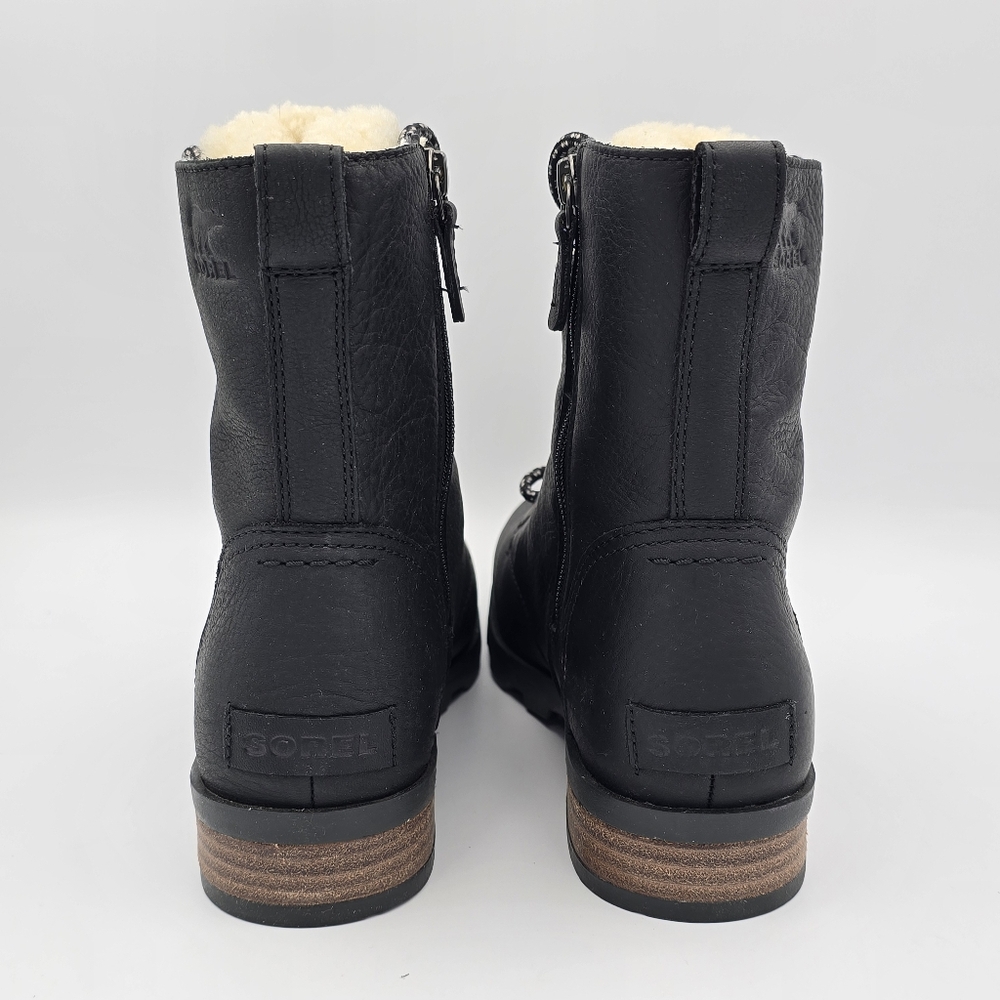 Sorel Emelie Short Lace-Up Cozy Waterproof Leather Boots, Women's 9, Black - Picture 4 of 16